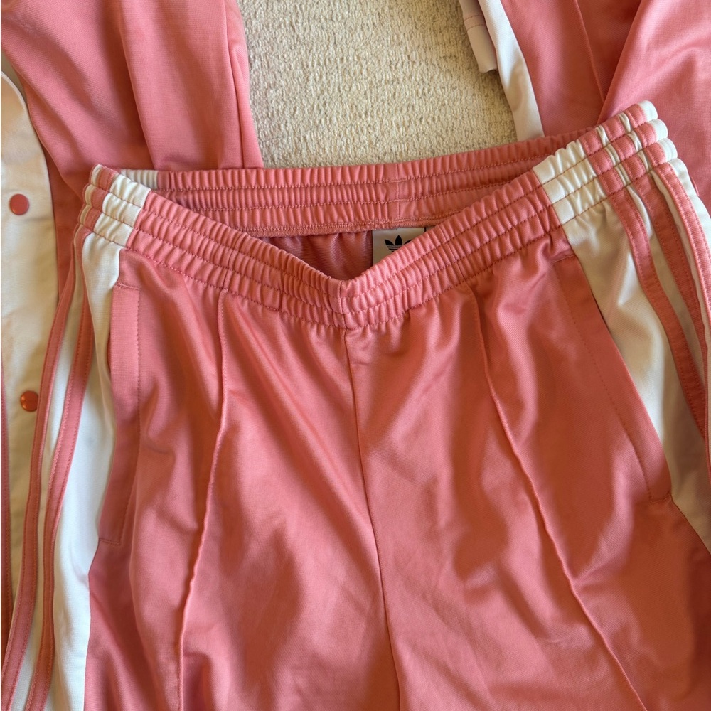 adidas Pink Snap-Front Track Pantsuit Bottoms